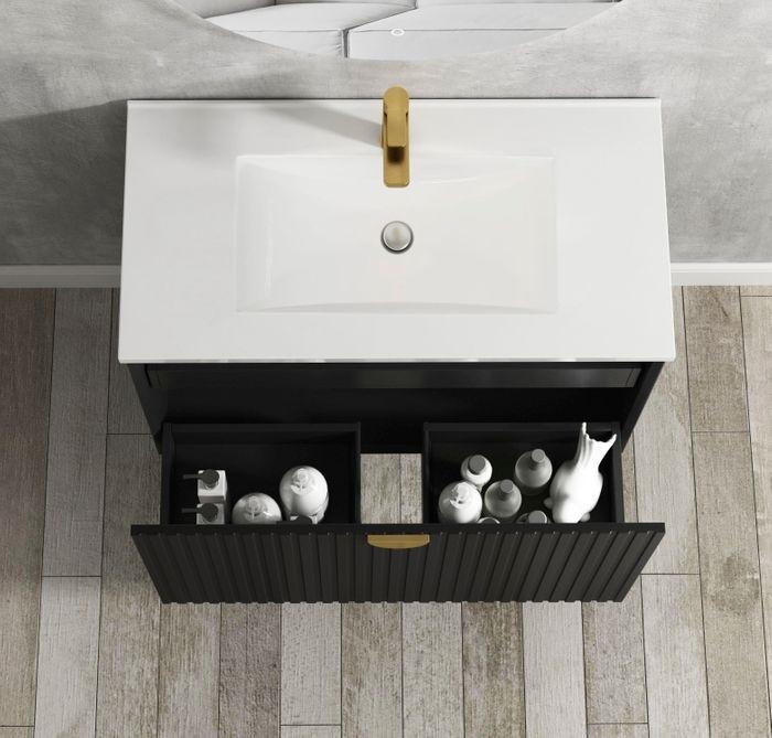 600-1500*460*550mm Marlo Matte Black Bathroom Cabinet Only and Ceramic / Stone Top Wall Hung Vanity